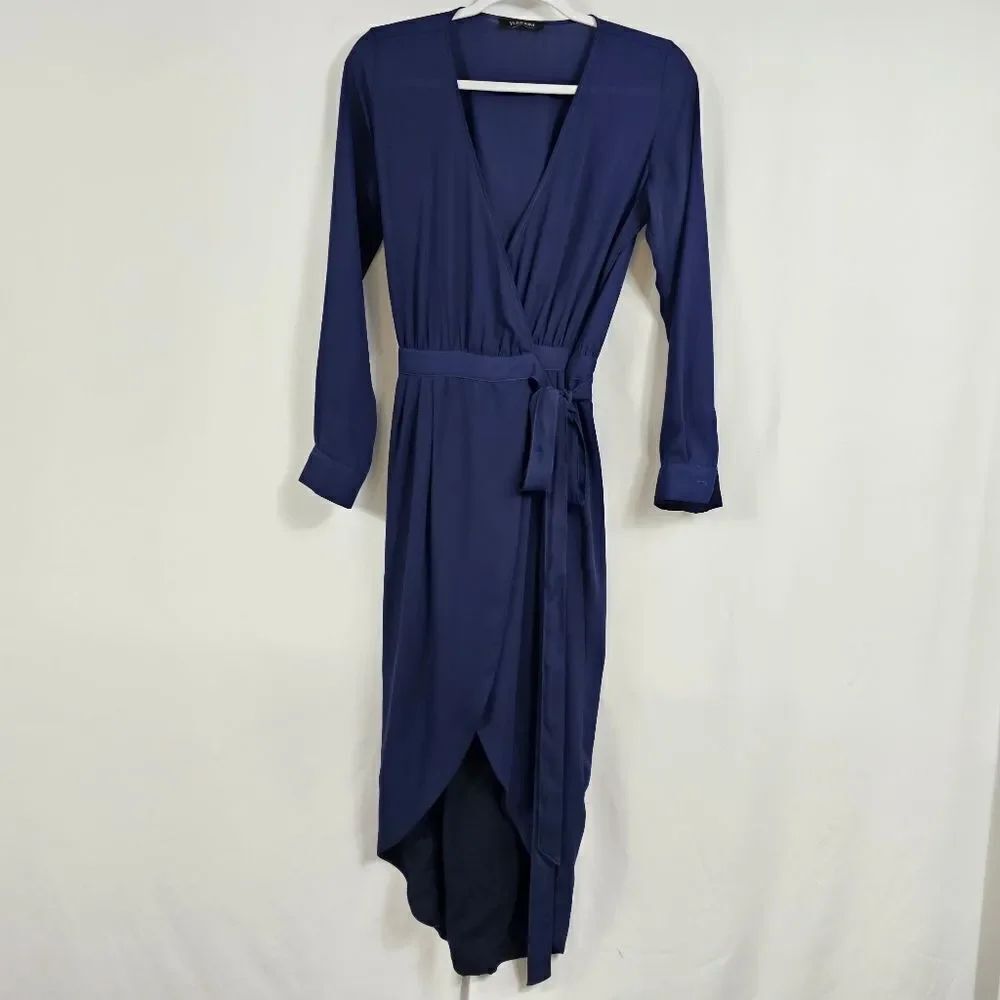 Yumi Kim Long Sleeve Midi Wrap Dress in Navy - Size M